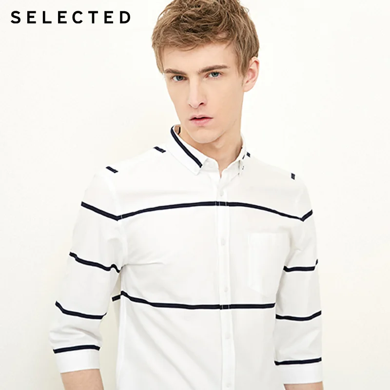 اختيار الربيع الرجال قميص 100% القطن مخطط 3/4 الأكمام أزياء قميص بلوزة الرجال | 418131501