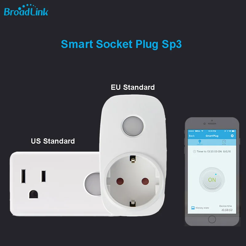 Беспроводная умная розетка Broadlink SP3 Contros CC SP MINI3 с таймером 16А/10А Wi Fi дистанционным