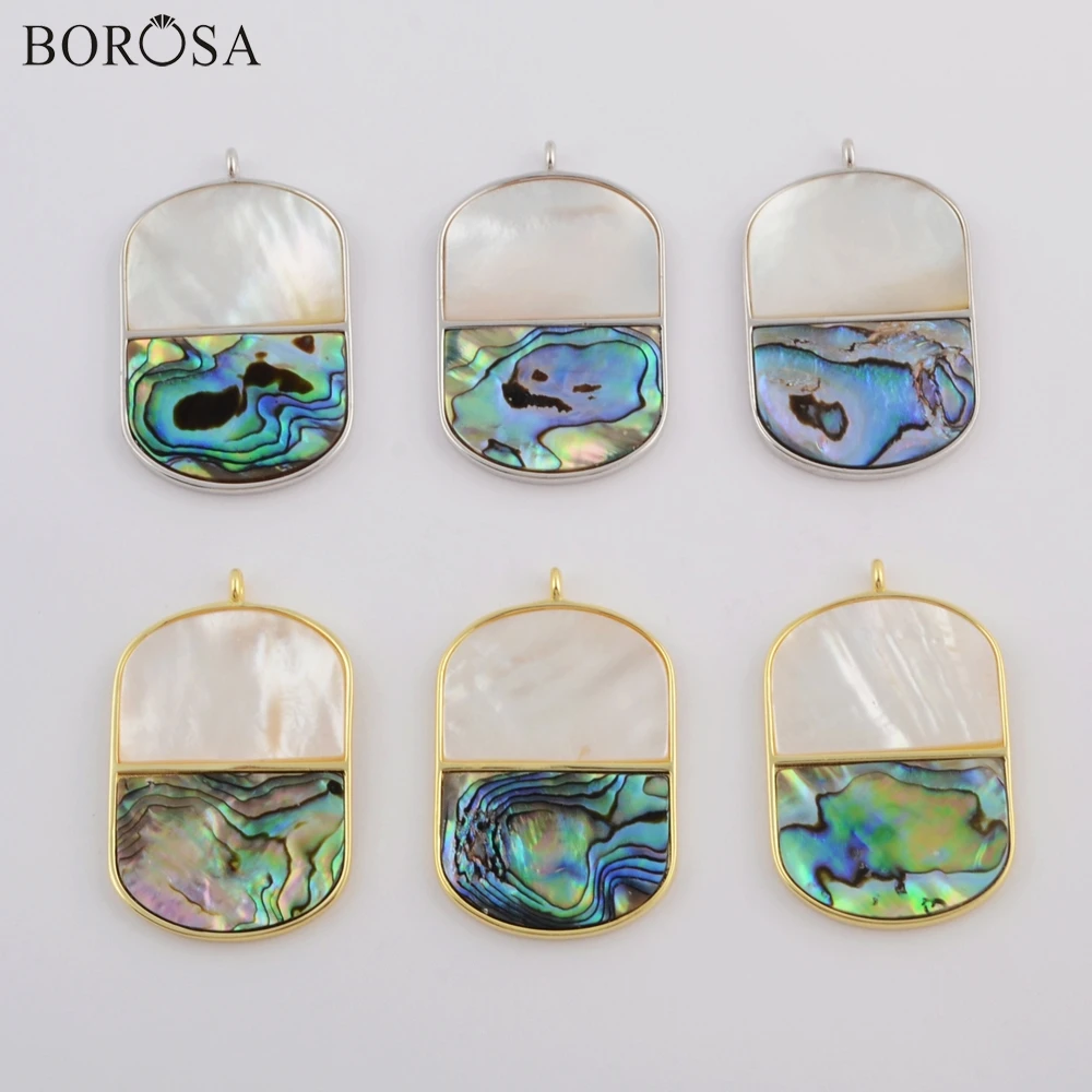 

BOROSA Shell Jewelry 5PCS Oval Gold/Silver Natural Abalone Shell & White Shell Charm Pendant for 18inch Necklace Jewelry ZG0418
