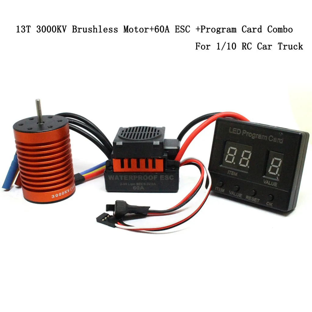 

Remote control car accessories 13T 3000KV Brushless Motor+60A ESC +Program Card Combo For 1/10 RC Car Truck 6.20