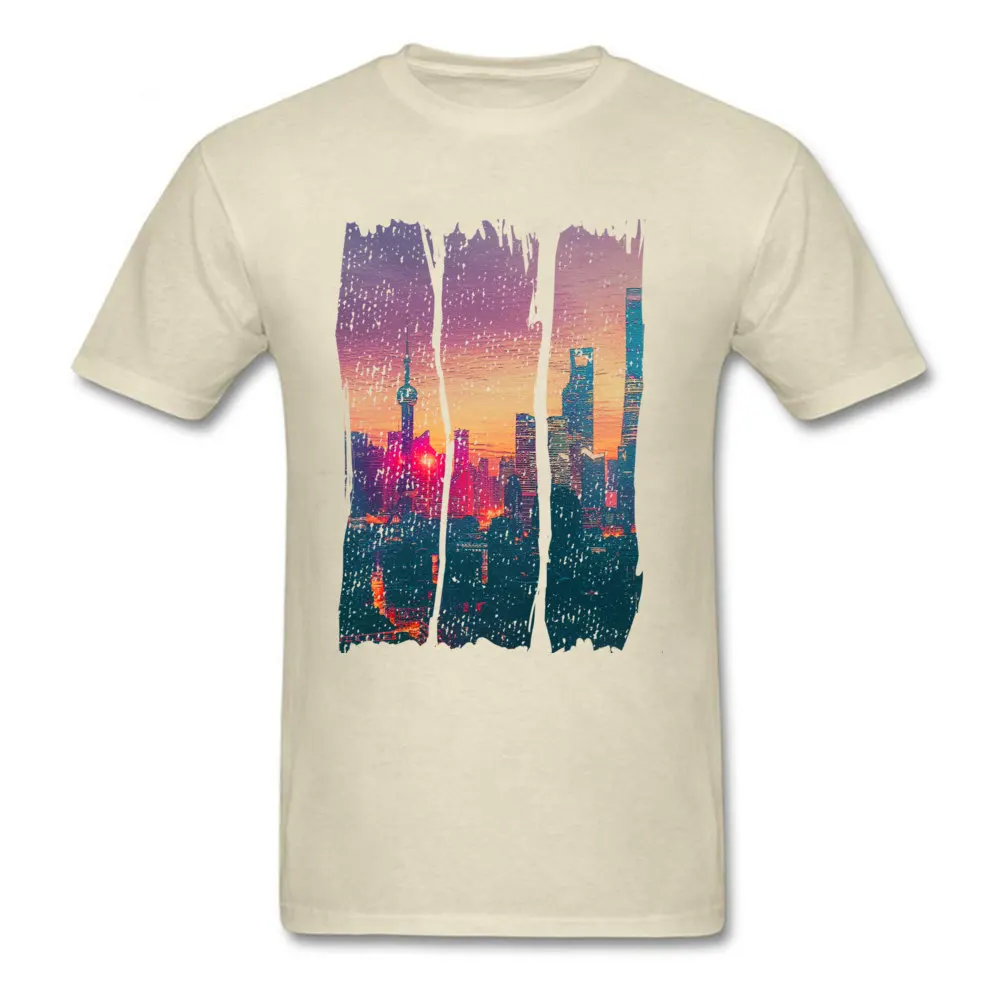 Prevalent Student T Shirt SUNSET AND SKYLINE Printed On T Shirt 100% Cotton Short Sleeve Custom Tee Shirts Round Collar SUNSET AND SKYLINE beige