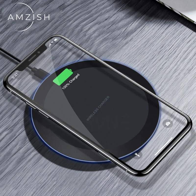 

amzish QI Wireless Charger For iPhone X XR 8 Plus XS Max USB Charge Pad Fast Charging For Samsung S8 S9 Note 9 Xiaomi Huawei