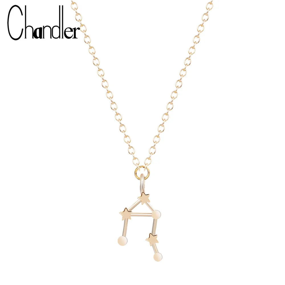 

Chandler Recommend! 1 pcs Gold Silver Libra Necklace September October Zodiac Sign Astrology Necklace 12 Constellation Jewelry