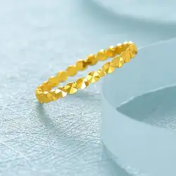 Твердые 24 К кольцо из желтого золота полный путь с бриллиантовой огранкой кольцо Размеры 6