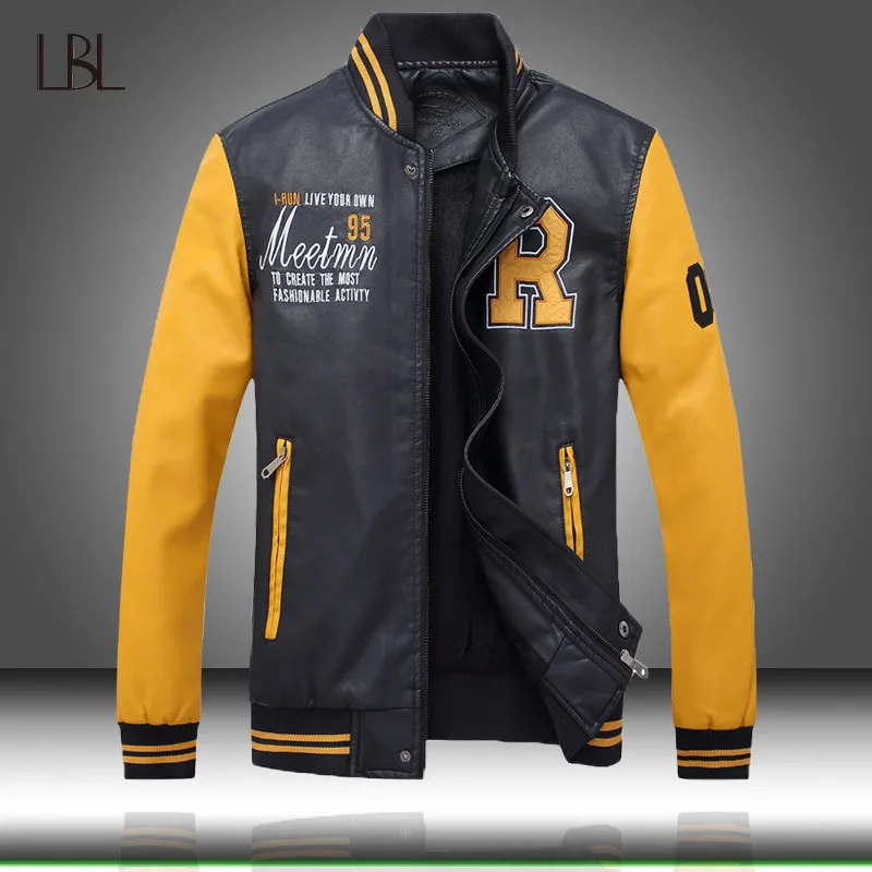 

Bomber Jacket Men Spring Autumn Jackets Mens Casual Embroidered Leather Pu Coats Man Slim Fit Fleece Luxury Pilot Jackets Male