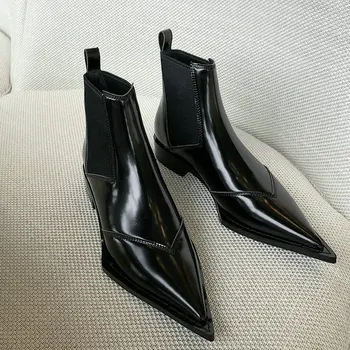 

EshtonShero Shoes Woman Women Ankle Boots Patent Leather Low Heels Cow Leather Classic Ladies Motorcycle Sock Boots Size 3-8