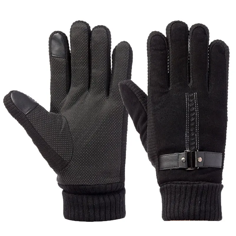Мужские перчатки из натуральной кожи с сенсорным экраном, варежки высокого качества из свиной кожи, мужские зимние теплые ветрозащитные теплые перчатки для улицы