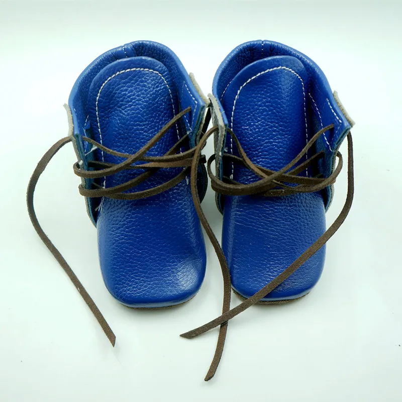 Spring Handmade Genuine Leather Baby Gils Boots Mixed Colors First Walkers Cowhide Lace-up Baby Moccasins Boy Shoes 3