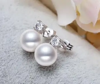 

free shipping >>>>noble jewelry charming 10-11mm natural round south sea white pearl earrings 925s