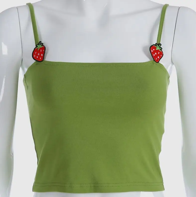 

Summer Patchwork Strawberry Tank Tops Women Sleeveless Casual Crop Top