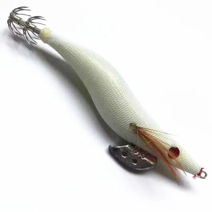 

8PCS White Color Luminous Squid Jigs Lures Wood Shrimp Fishing Bait 13.5cm 21g 3.5# Octopus Cuttlefish Lures with Box