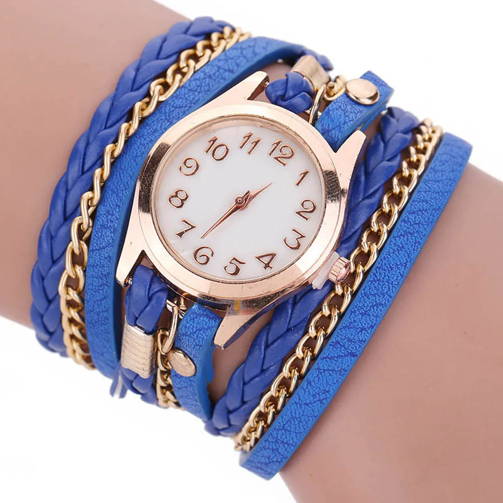 Buy Women Bracelet Watches Multilayer PU Leather Strap Clock Analog Quartz