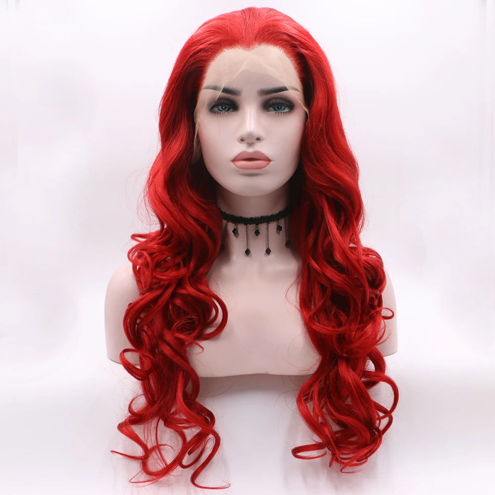 

Fantasy Beauty Long Wavy Wig Red Cosplay Heat Resistant Synthetic Lace Front Wig for Women Costume Cosplay