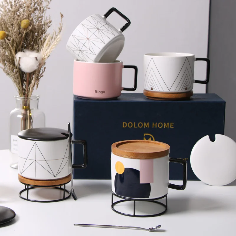 

500ml Ceramic Mug Nordic Simple Large Capacity Coffee Cup Set with Lid Spoon Coaster Home Office Cafe Fun Gifts Dropshipping