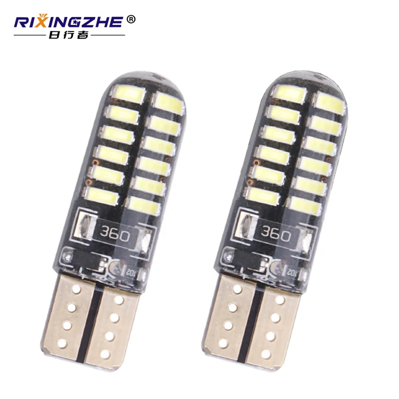 

RIXINGZHE 2pcs/lot T10 Led Silicone W5W 194 canbus led 24led 3014 smd t10 Car Smd Reading light Bulb No Obc Error car styling