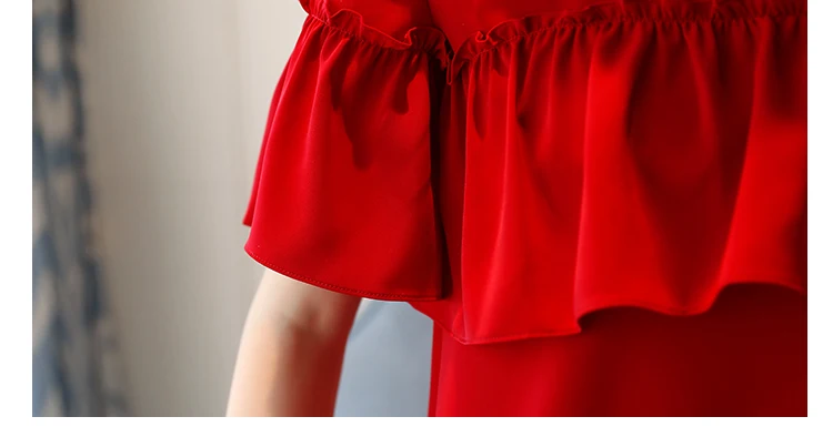 Новинка года, весенние блузки с короткими рукавами, однотонный сексуальный стиль, женская одежда с оборками, женские красные топы, милые женские рубашки, D564 30