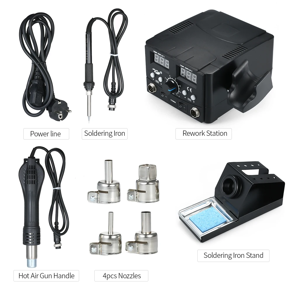

2 IN 1 750W Digital Rework Station Dual LED Digital Soldering Station Hot Air Gun Rework Station Electric Soldering Iron