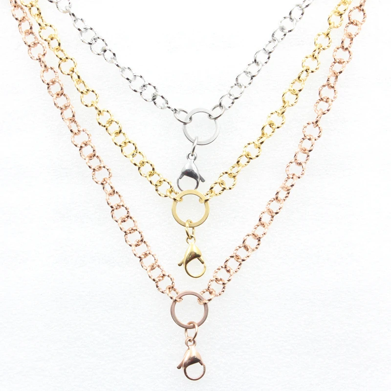 

Carvort New arrival 7.0mm width 24'' silver/gold/rose gold Stainless steel Circular embossed chain chain for floating locket