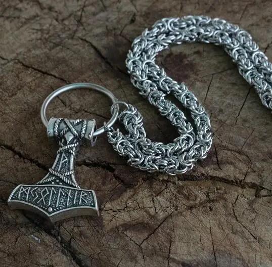 Viking Cara Martillo De Thor Mjolnir Talismán Colgante Collar Cordón Cordón Ajustable