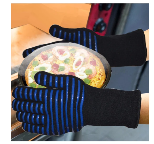 Перчатки для барбекю с высокой температурой 500-800 градусов огнестойкие для микроволновой печи с изоляцией для выпечки Силиконовые противоскользящие огнезащитные