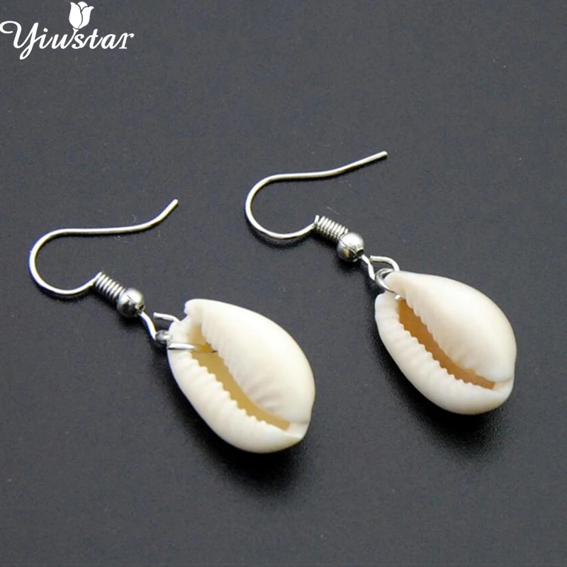 

Yiustar Natural Shell Cowrie Earrings Beach Seashell Drop Earrings Girls Gold Silver Color Statement Earring Fashion Accessories