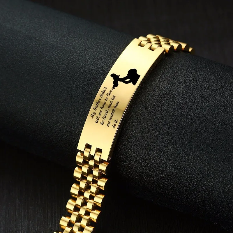 

Vnox Stylish Mens Bracelets Gold Tone Stainless Steel Personalize Engraving ID Wrist Bangle Gifts for My Father DAD