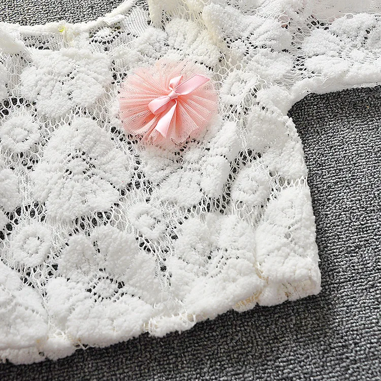 Весна Длинные рукава цветок лук для маленьких Bebe для девочек кружевные топы + платья Двойка принцессы с юбкой-пачкой платье для дня рождения