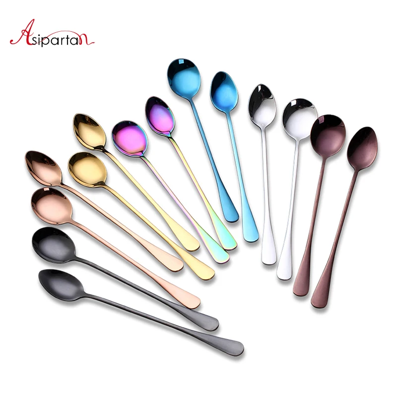 

Asipartan 1pc Stainless Steel Long Handle Coffee Spoon Coffee Stirring Scoops For Dessert Tea Cold Drink Spoon Kitchen Cafe Tool