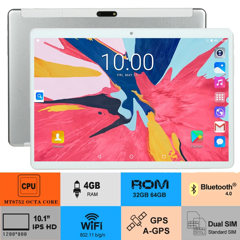 10 Inch tablet Octa Core 4G FDD LTE 1280*800 IPS 4GB RAM 64GB ROM Dual SIM Card Wifi GPS 2.5D Glass Android 8.0 tablets 10 10.1