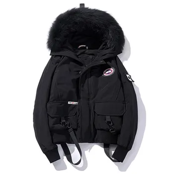 

Trend Men’s Fashion Youth Winter Hooded Hip Hop Cotton Coat Loose Fur Collar Personality Keep Warm Down Jacket Coat Top Men