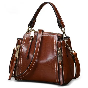 

91205-D Genuine Leather Satchel Bag retro all-match bucket bag ladies fashion Shoulder Bag Lady Handbag