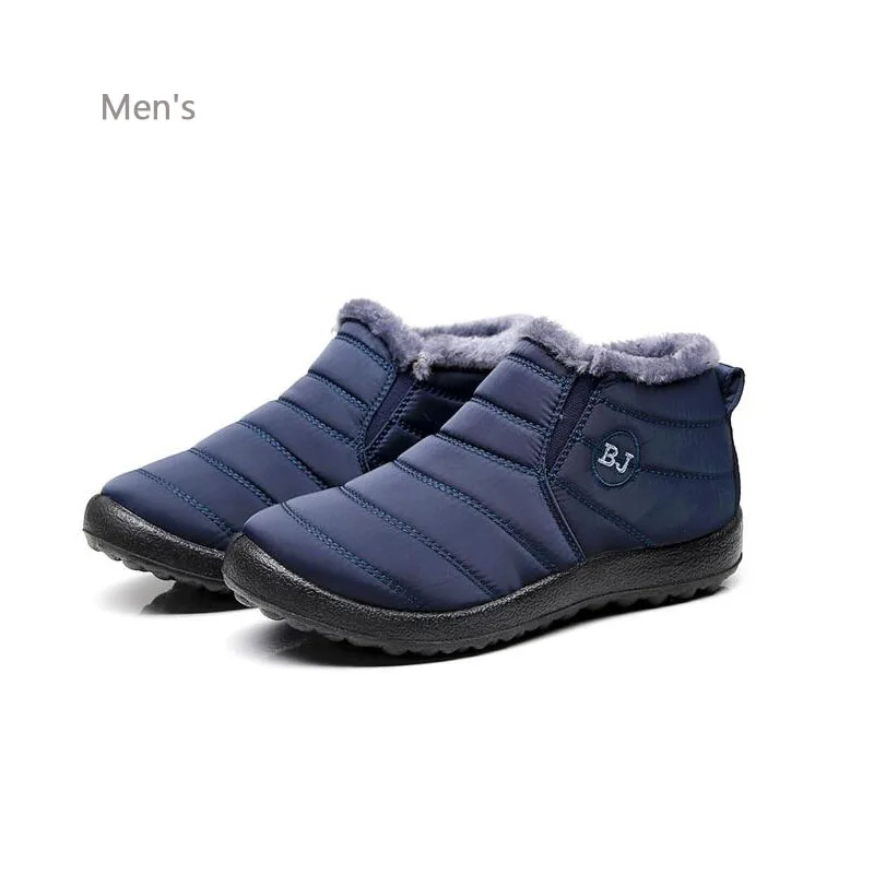 New exhibition Women Boots Winter Plush Inside Antiskid Bottom Keep Warm Waterproof Ankle Ski Boots Booties Women's Shoes 35-46 - Цвет: Men blue