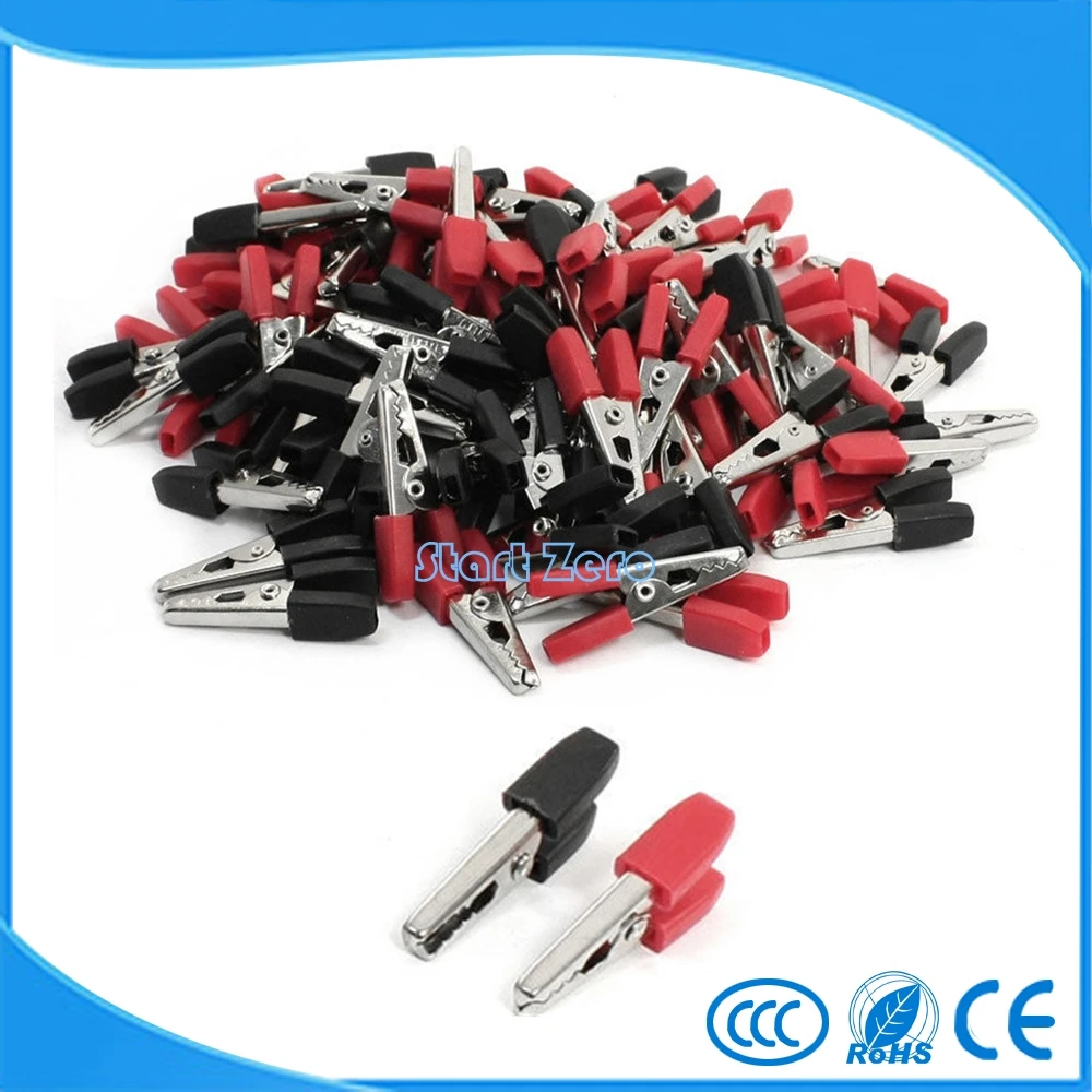 

100pcs Alligator Clips crocodile Terminal Test Electrical Battery Crocodile Clamp Red Black 35mm