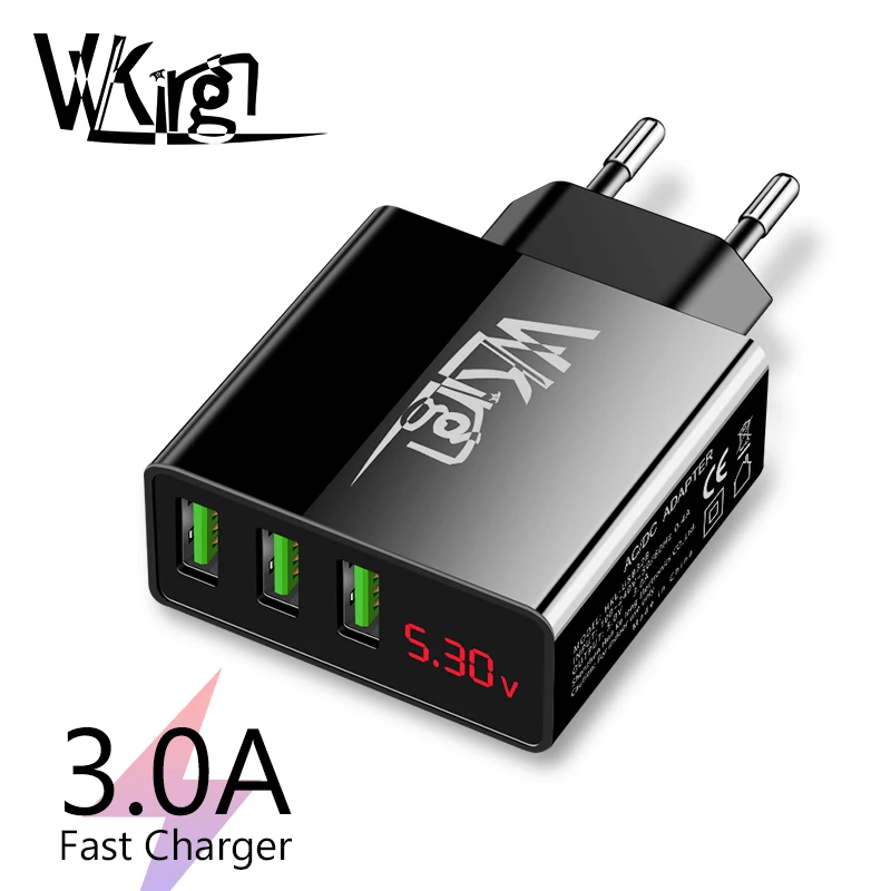 

VVKing Charger 3 USB Ports 3A Charging EU/US Plug For iPhone Samsung Xiaomi Meizu LG LED Display Phone Charger USB Wall Charger