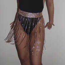 Новинка, юбка с кисточками и металлическими бриллиантами, для ночного клуба, сексуальная юбка, Женская Мини-Клубная одежда с высокой талией, для знаменитостей, для пляжа, вечерние, с блестками, с бахромой