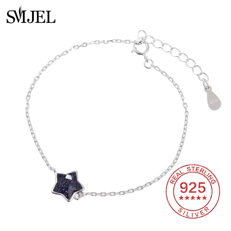 

SMJEL 925 Sterling Silver Crystal Star Charms Bracelet for Women Party Cuff Bracelet Bangles Korean Jewelry Valentines Day Gift