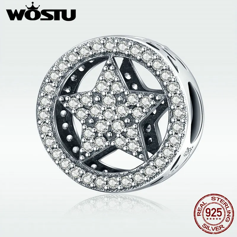 

WOSTU Genuine 925 Sterling Silver Sparkling Star Beads Fit Original WST Charm Bracelet Authentic Fine Jewelry Gift DXC140