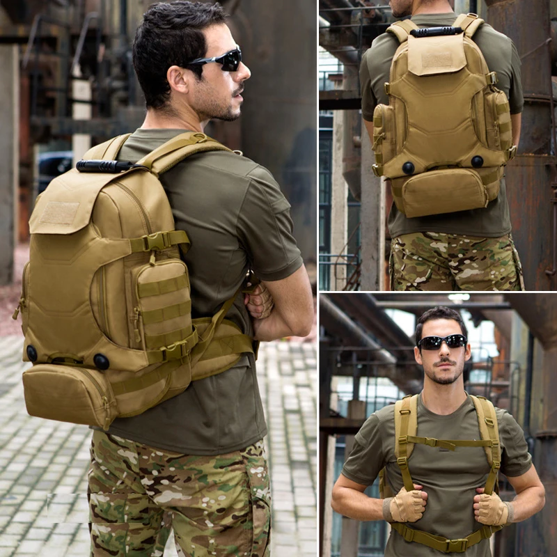 Al aire libre 2 Set mochilas tácticas Unidades militares bolsas de Camping bolso de Montañismo mochila de senderismo para hombre Mochila De Viaje + Paquete de cintura - 6