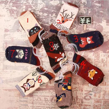 

120pairs/lot new coming winter warm women's christmas cartoon fox/owl/deer/cat/elephant/wolf/sock