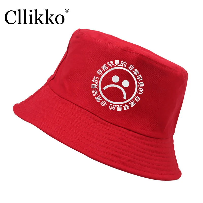 

2019 new hot hunting fishing bucket hat cap sun protection cotton summer sad boy cry face emoji fisherman hat men hip hop
