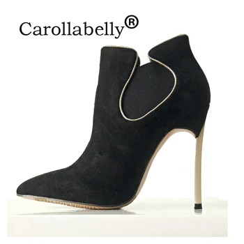 

Carollabelly Shoes Woman Ankle 12CM High Heels Winter Boots For Women Pointed Toe Black Fashion Snow Shoes Women Boots