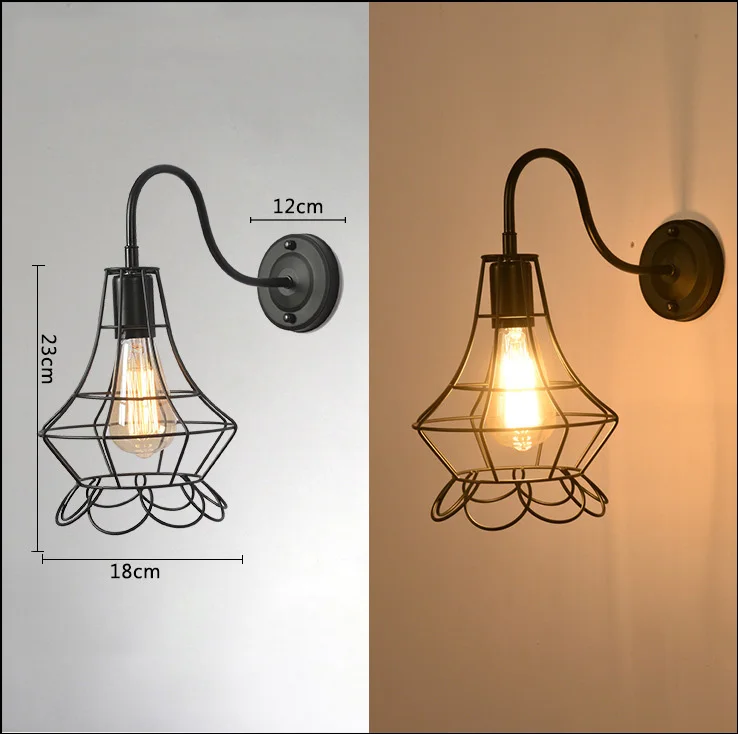 Промышленный Черный Металлический Настенный одиночный E27 Edison держатель лампы винтажный Ретро Железный настенный светильник с абажуром для лофт бар домашний декор