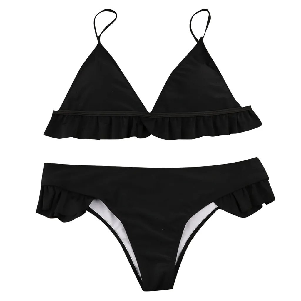 

CHAMSGEND Summer bikini 2019 women's sexy swimsuit solid color sexy swimsuit straps ruffled beach bikini swimsuit