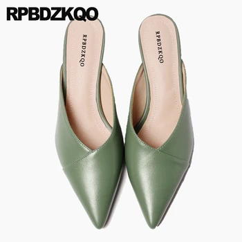 

2019 medium heels high customized green shoes for women ladies genuine leather pointed toe beige pumps quality size 4 34 kitten