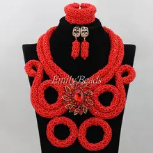 Красные стеклянные бусины Свадебный костюм ожерелье браслет серьги набор ручной работы нигерийские Свадебные африканские Бусины Ювелирные наборы AIJ518