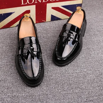 

Patent leather shoes Breathable Men's Shoes Top Quality Dress Shoes Men Flats Fashion Genuine Leather Casual Shoes Work Shoes