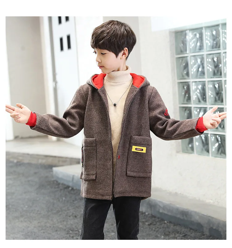 

High quality New Boys Winter Coat Fashion Solid Kids Wool Coats Jacket Boys Children Outerwear