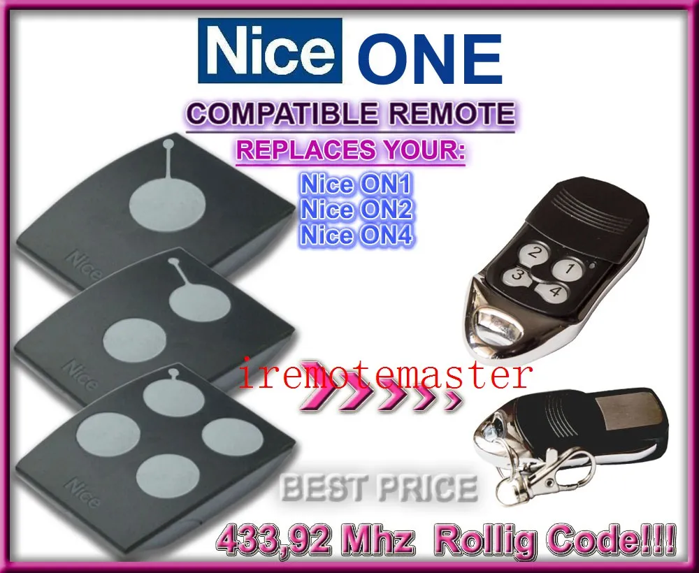 

Hot! Nice ON1,ON2,ON4 replacement remote 433,92MHZ Rolling code,Nice transmitter