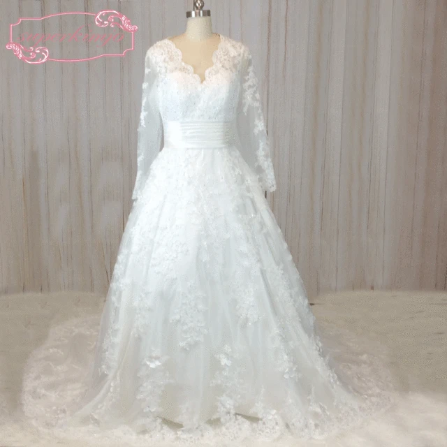 superkimjo vintage long sleeve lace wedding dress 2018 elegant