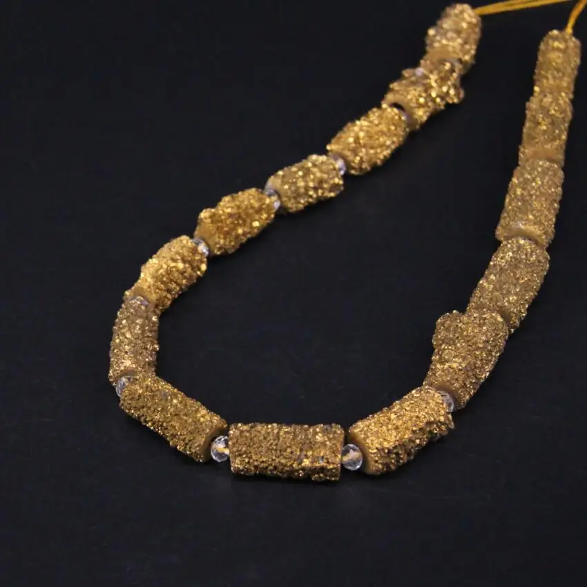Titanium Crystal Agate Druzy Quartz Geode Tibetan Golden Pendant Bead 